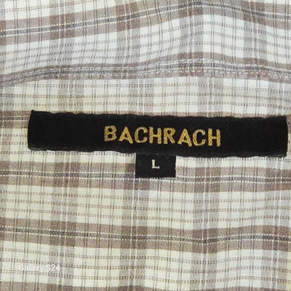 Bachrach Mens Plaid Long Sleeve Button Up Shirt Brown Beige Large